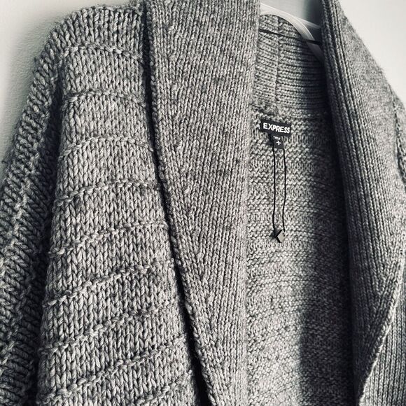 NEW Wool Alpaca Cardigan Sweater Express Small Gray Knit Shawl Collar Chunky - Picture 14 of 16